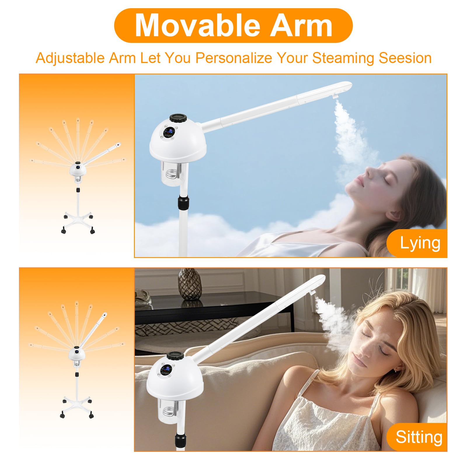 Professioneller Gesichtsdampfer, Vaporizador Gesichtsbehandlung mit Dampf einstellbar & Timer, beweglicher Arm, Vorheizen Ästhetiker Dampfgarer, Home Beauty Salon SPA