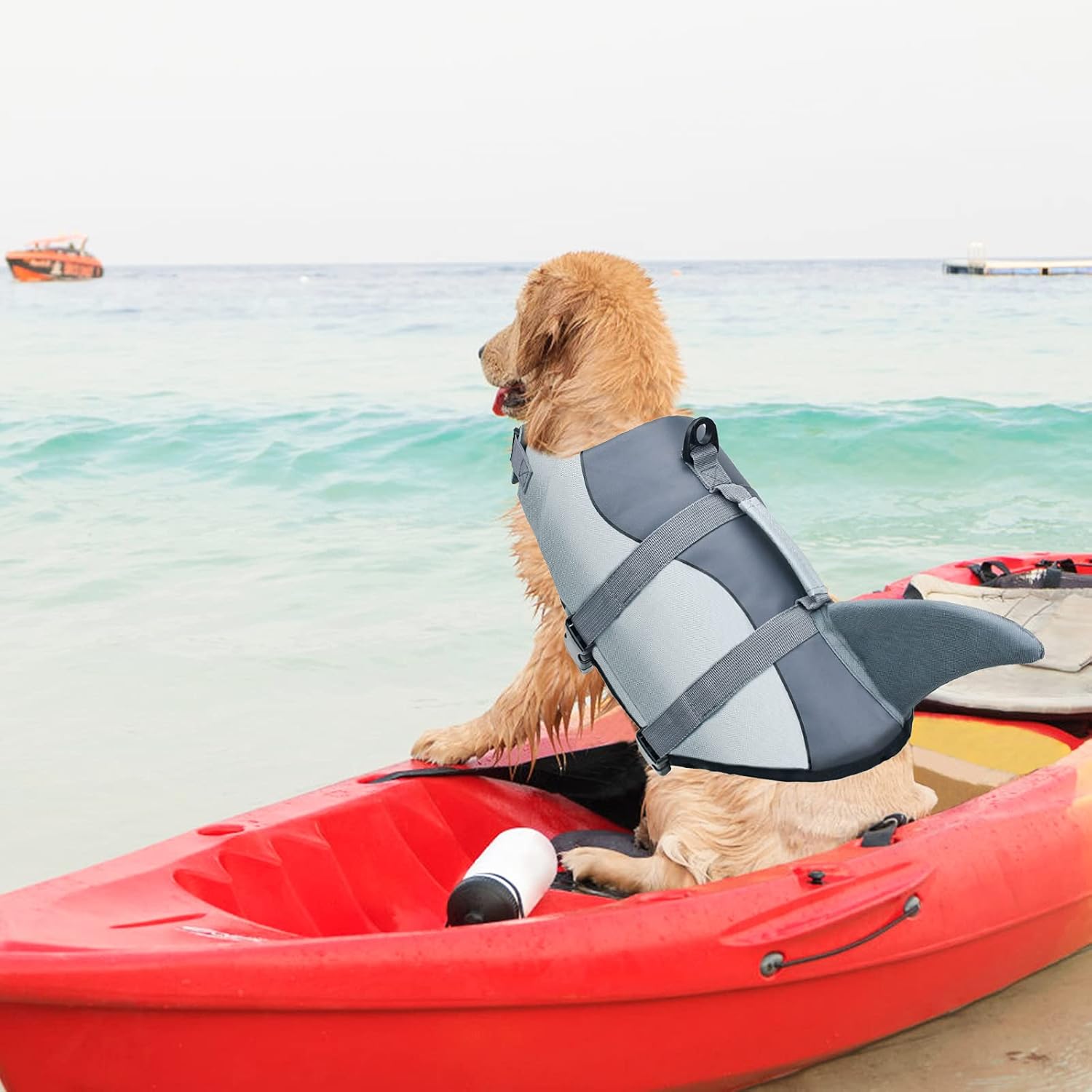 Malier Dog Life Jacket, Ripstop Dog Life Vest with High Buoyancy for Swimming Boating, High Visibility Shark Puupy Lifesaver for Small Medium Large Dogs (Medium)