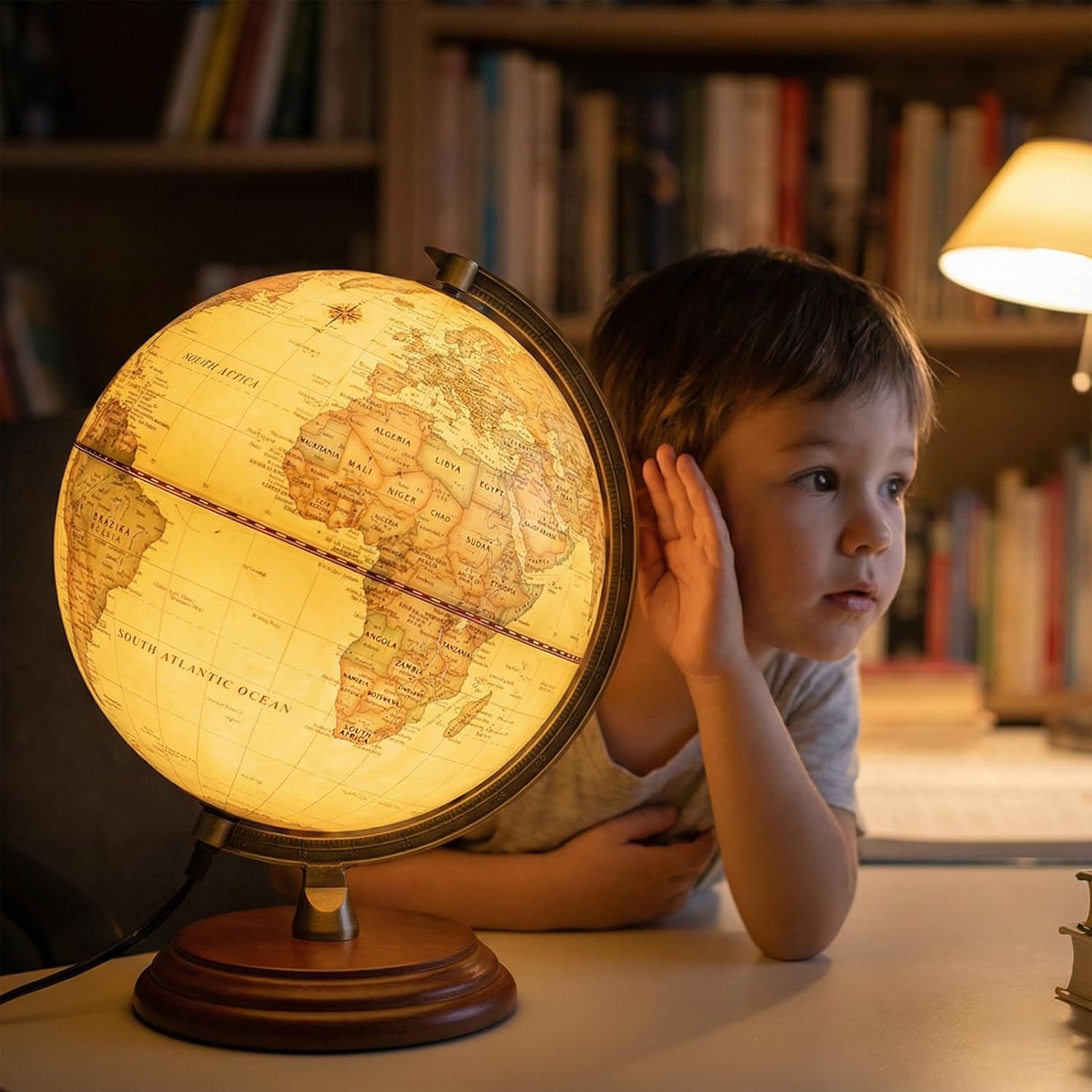 AI Talking World Globe with Real-Time Voice Conversation, 8-Inch Smart Interactive Geography Learning Device for Kids & Adults, Just Ask to Explore Earth, Retro Illuminated LED Night Light Lamp, Vintage Wooden Base Desk Decor Gift