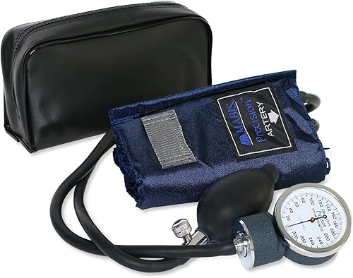 MABIS Precision Series - Juego manual de esfigmomanómetro aneroide para presión arterial con brazalete de nailon calibrado y funda de transporte,