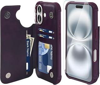VANAVAGY Wallet Case for iPhone 16 Plus with Card Holder, Purple