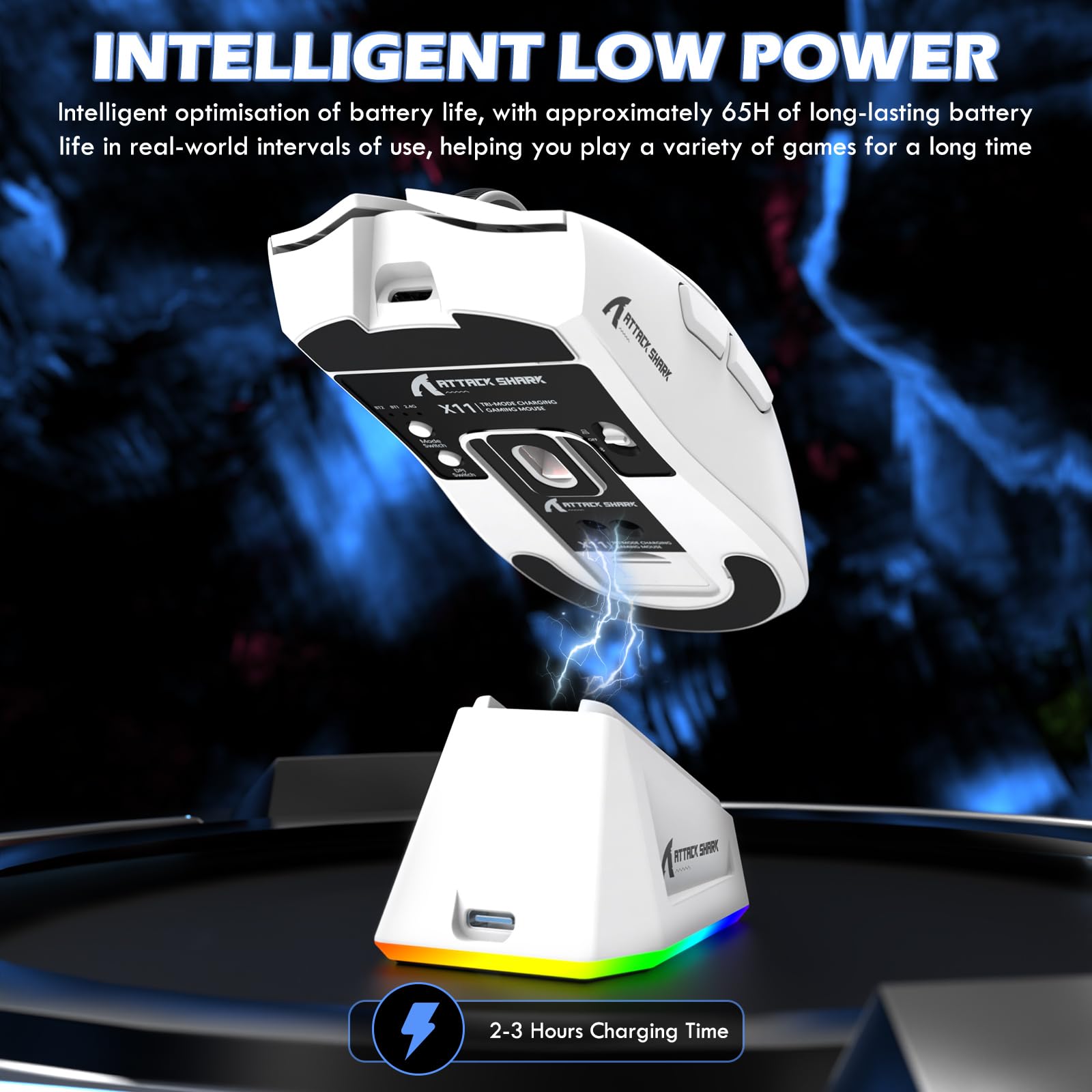 MAMBASNAKE X ATTACK SHARK Tastiera e mouse wireless tri-mode, tastiera con Interruttori Magnetici a Grilletto Rapido X65PRO HE, Precisione RT 0,01 mm 8KHz, Mouse X11 con Dock di ricarica - Bianco