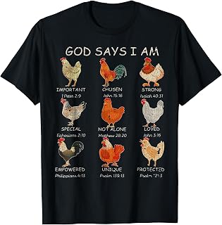 Vintage God Says I Am Bible Verse Christian Farm Chickens Re T-Shirt