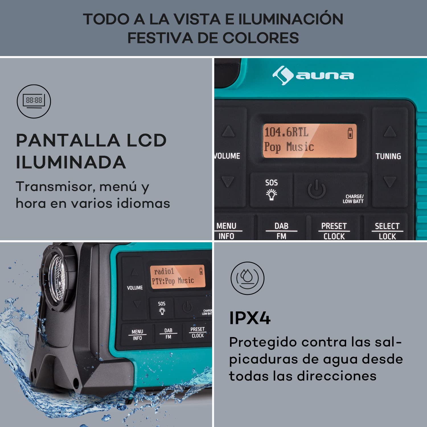 Auna Radio Portatil Pequeña Dab, FM/Dab/Dab+, Radio con Bluetooth, Altavoz Estéreo AUX Potencia con Pantalla LCD, Potencia 1W, Entrada Auriculares,Transistores Digital Entrada USB y Alarma