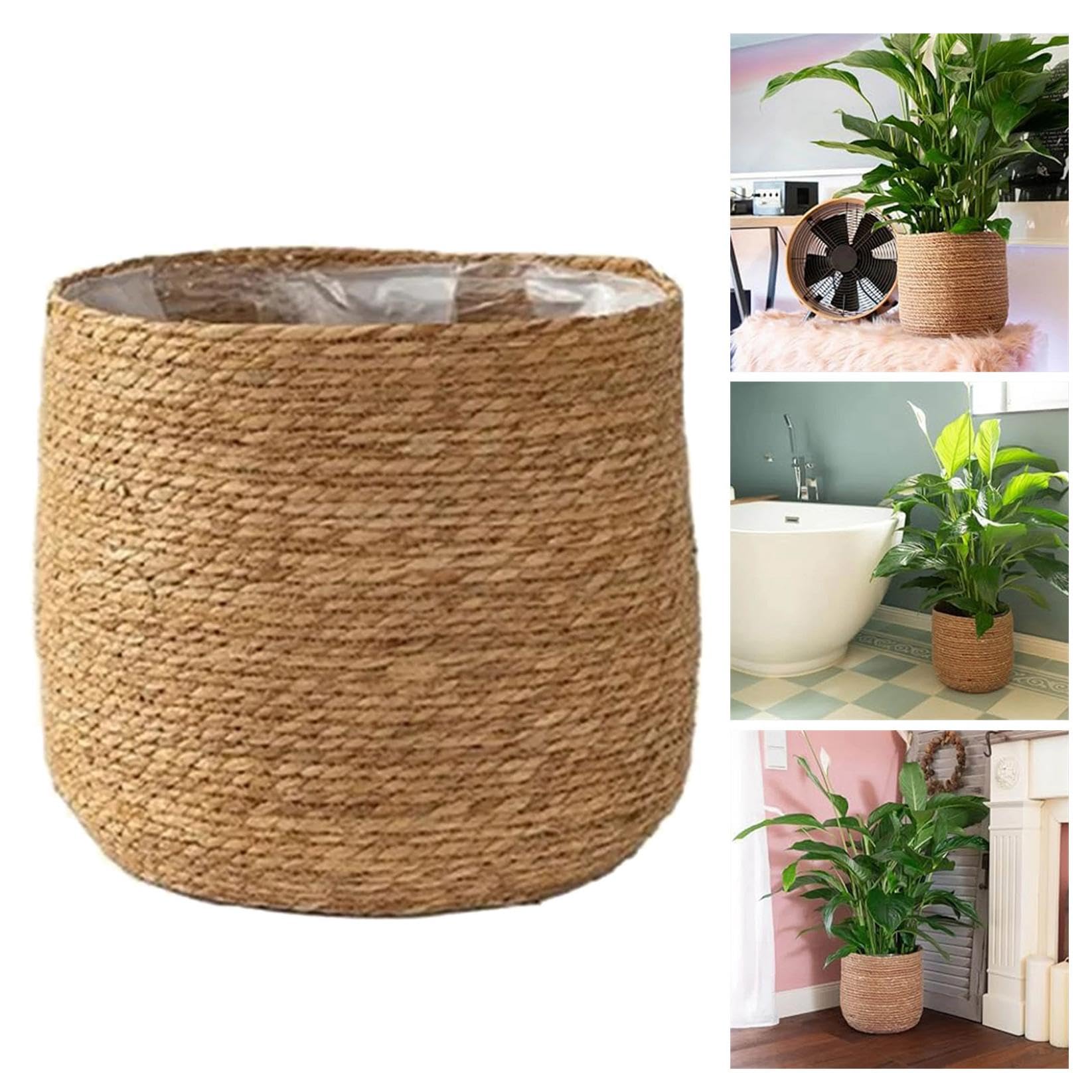 Nasliana Large Seagrass Plant Pot,Wicker Plants Pots Indoor Storage Baskets Rattan Planter Woven Basket Flower Planters Round Wickers Decoration 22cm Diameter,for Garden House Decorative Home Decor