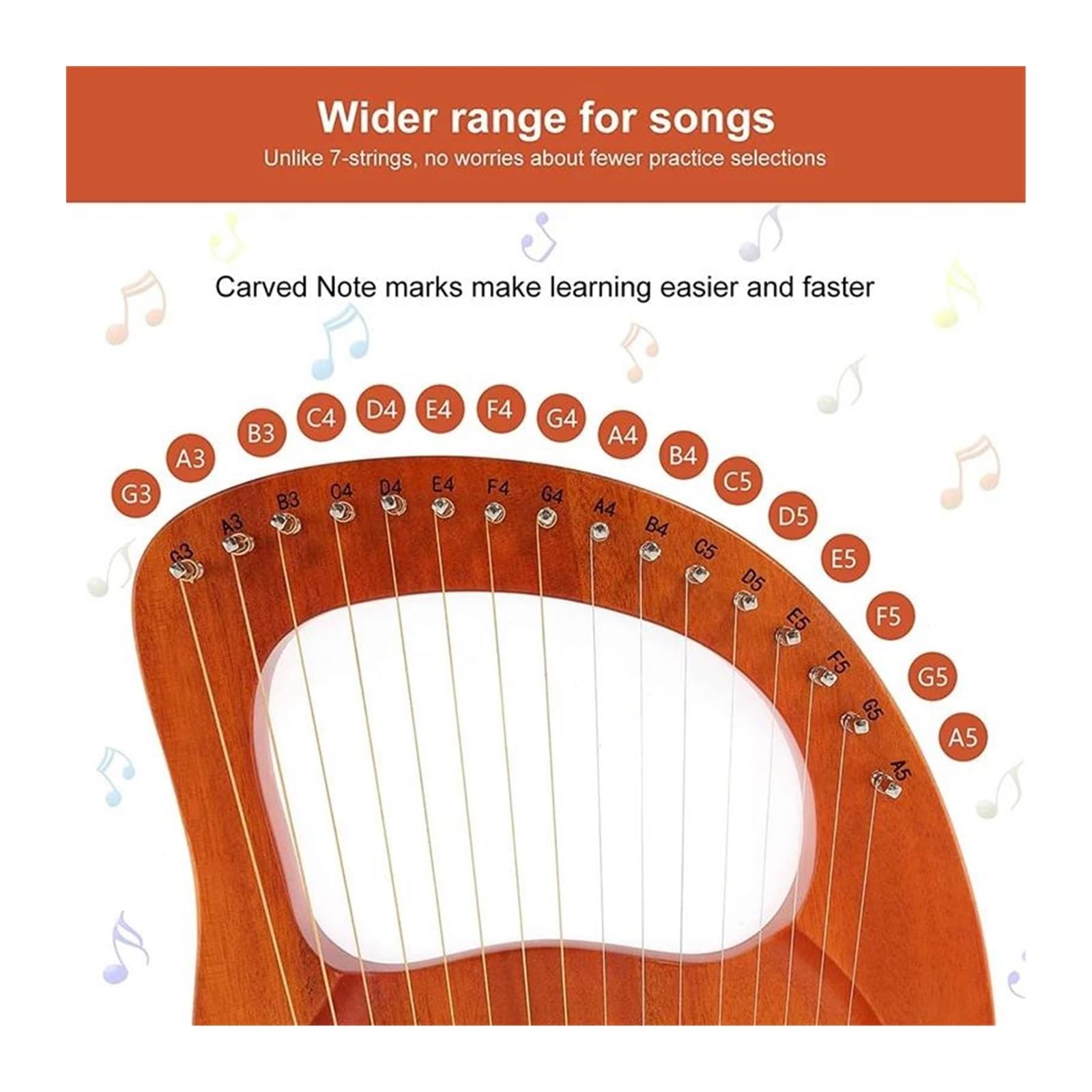 TSTS xilofono Professionale Arpa 16 Corde Impiallacciatura in Legno Massello Arpa Lira 16 Corde Strumento Musicale per Principianti con Corde di Ricambio(16 Khaki)