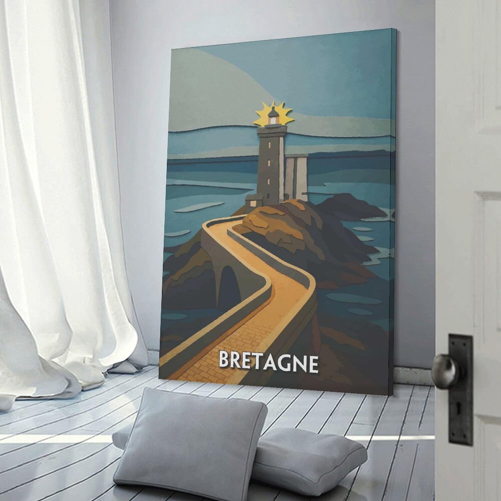 Junmoney Bretagne Lighthouse Travel Decorative Canvas Print, 20x30inch(50x75cm), for Gallery Wall Decor And Room Displays, Wall Decor Suited to Curated Displays