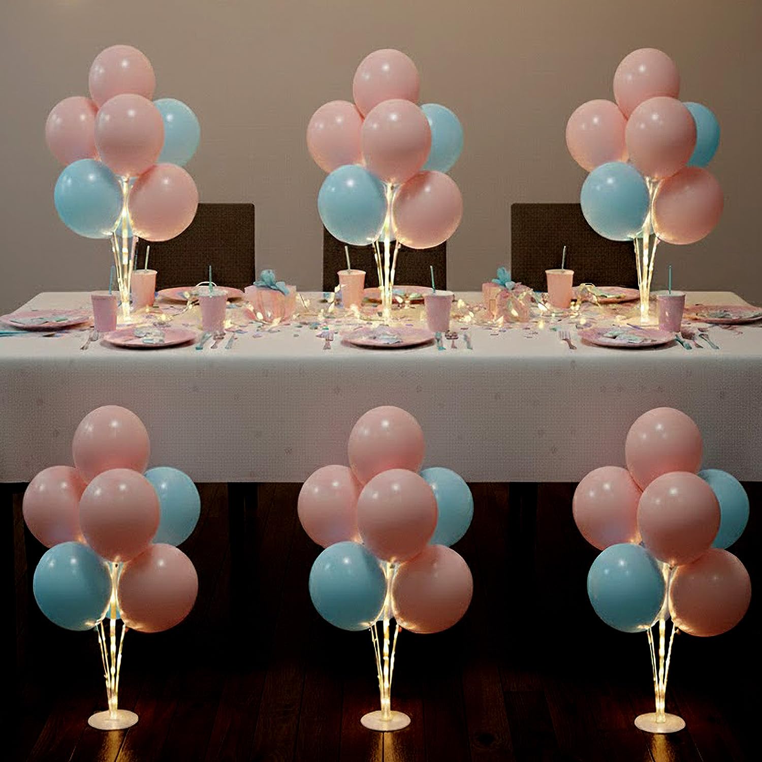 6 Set Balloon Stand Table Centerpieces with LED Lights for Party Decor, Balloons Centerpieces for Table, Balloon Stand Kit for Graduation Decorations