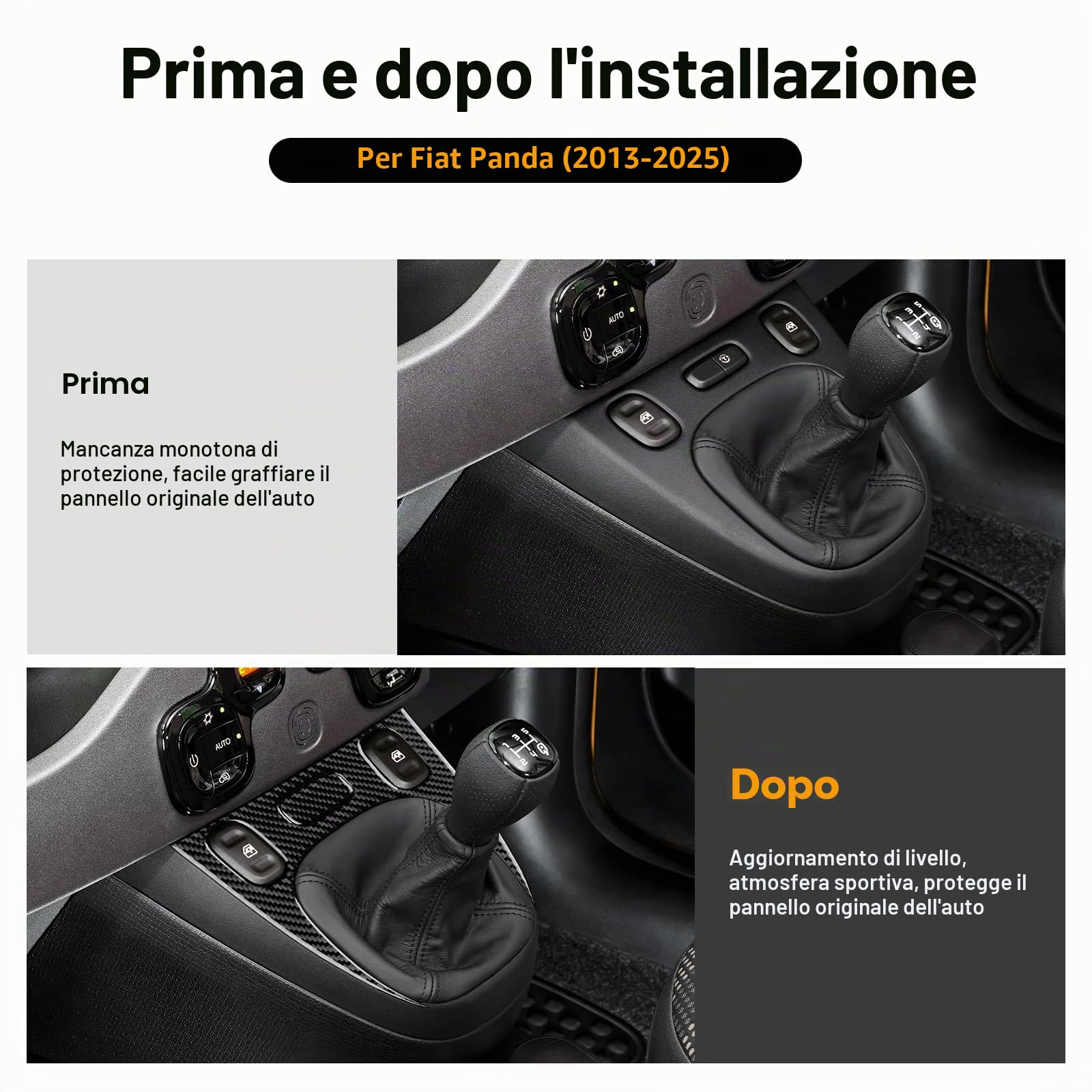 KUNGKIC Fibra di carbonio Auto Pannello di controllo Copertura Telaio Ingranaggio Adesivi Per Fiat Panda 169 319 2013-2020 2021 2022 2023 2024 2025 cambio pannello Interno Accessori decorativi (nero)