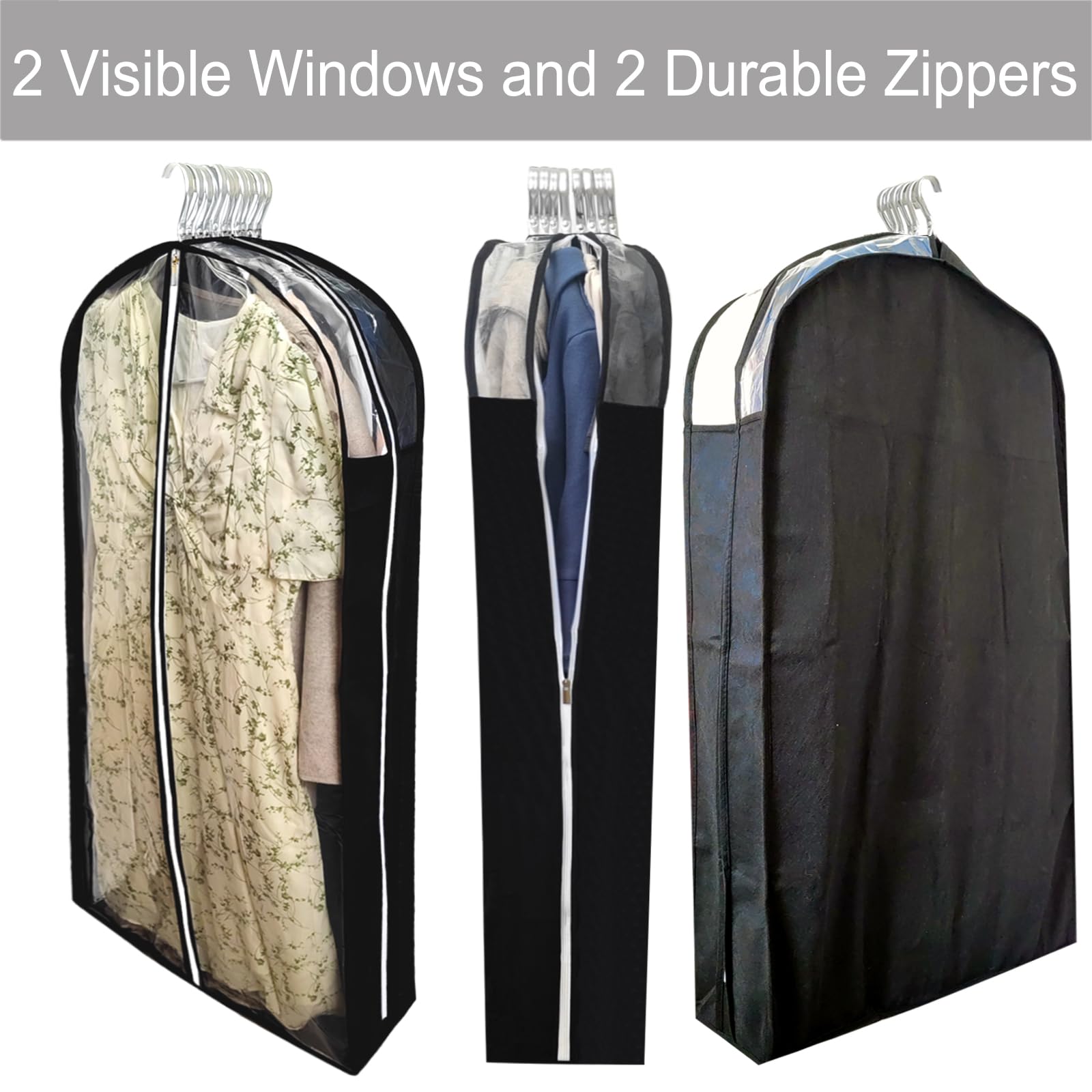 Bolsas de vestir extralargas para almacenamiento de armario con refuerzo de 6.3 pulgadas, bolsas transparentes a prueba de polillas de 60 pulgadas para colgar ropa, cubiertas antipolvo y protector de