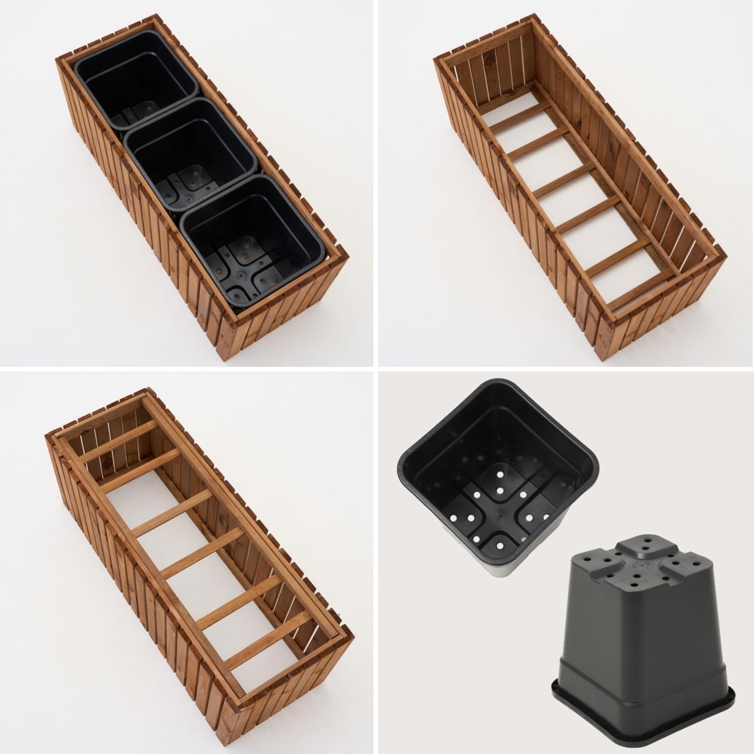 Bac à Plantes en Bois – imprégné et résistant aux intempéries – avec Insert en Plastique Amovible – Jardinière surélevée pour Balcon, Jardin, terrasse (Vertical-Brun 98x36 H35 cm)