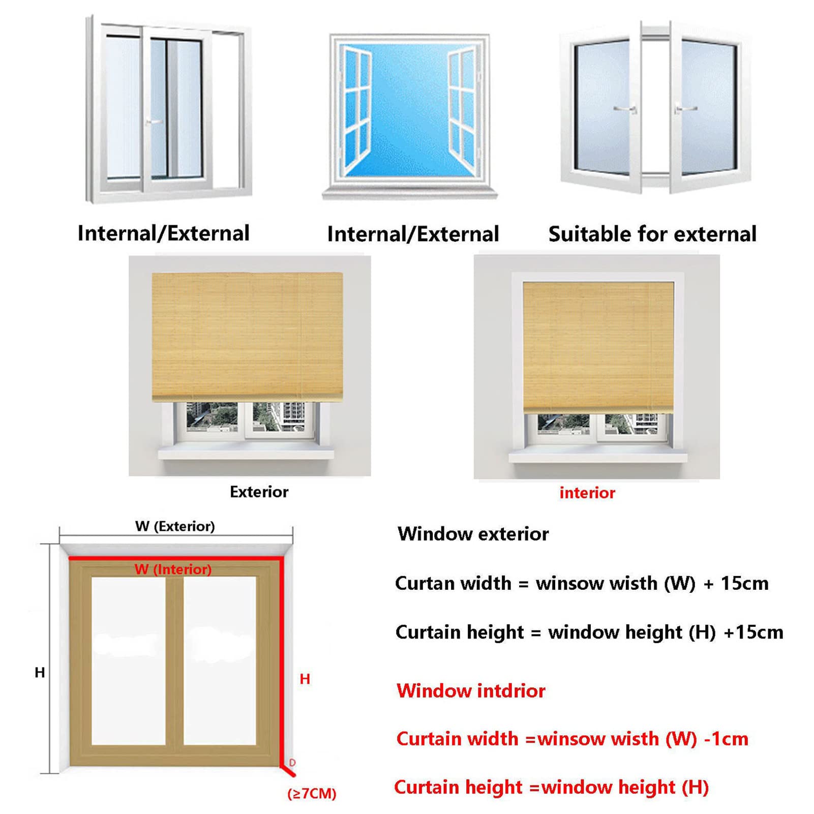 Stores à Enrouleur en Bambou Blanc,Store Occultant en Bambou Exterieur,Store Pare-Soleil pour Terrasse,50% Intimité Écran Filtrage De La Lumière Stores Enroulables (WxH:70x140cm/28x55in)