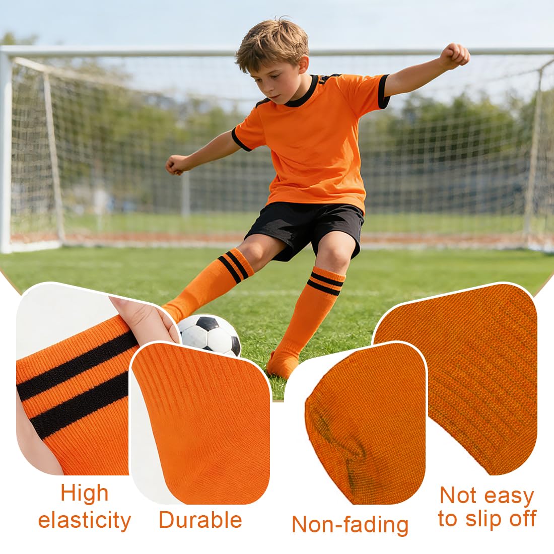 3 Paires Chaussette Foot Enfant Chaussettes De Sport Garçon Chaussettes De Football Antidérapantes Pour Entraînement Au Football Course Sport 26-34 Orange