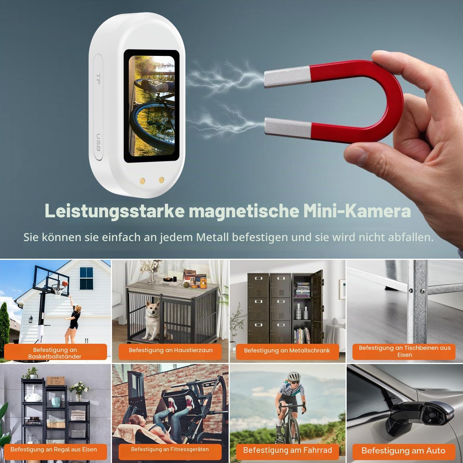 ydi Tragbar 1,47'' Bildschirm Daumen Mini 1080P Körper/Sport/Haustiere Kamera, Doppelter Akku mit Magnetischem Ladefach, Hundehalsband, 32G Karte (Weiß)