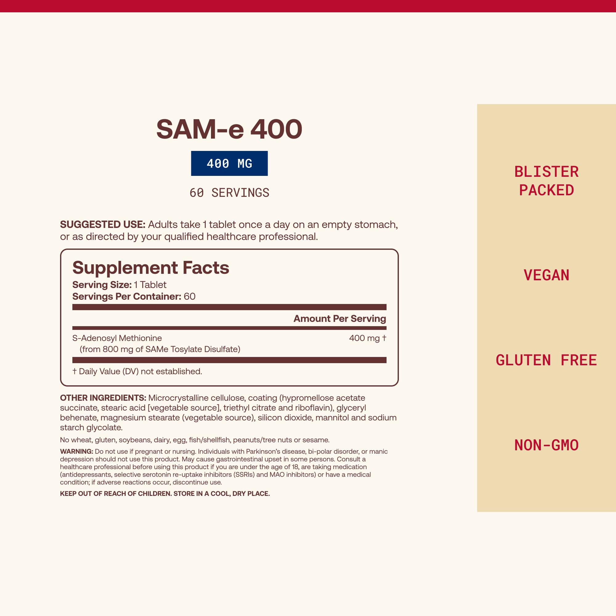 Jarrow Same Supplement 400 mg, Extra Strength, 60 Tablets — Amazon image 4