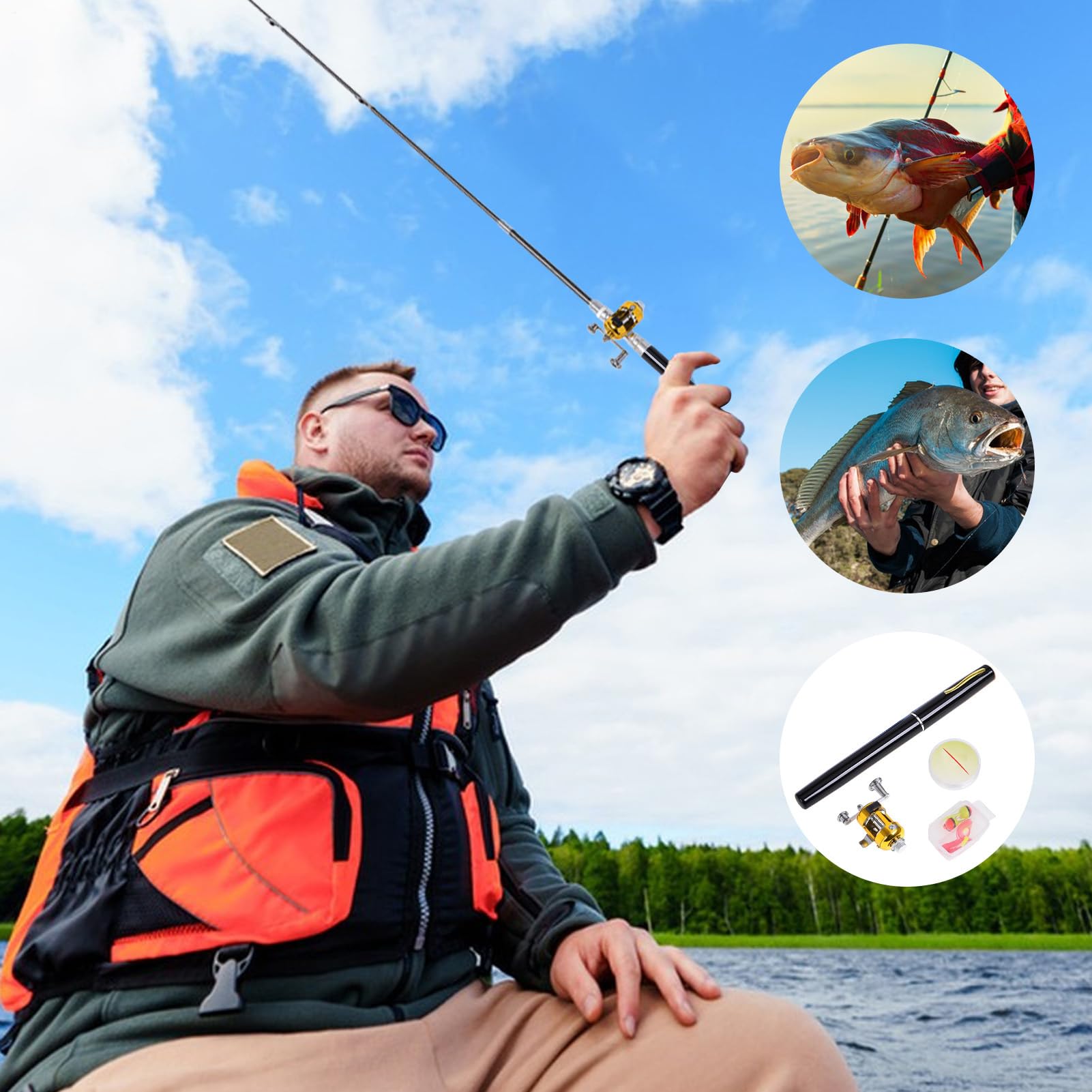 Combo de caña de pescar tipo pluma, caña de pescar tipo pluma y carrete | Pluma de pesca combinada con caña y carrete portátil,Bolígrafo para caña de pescar, caña de pescar pequeña, cañas de pescar pa