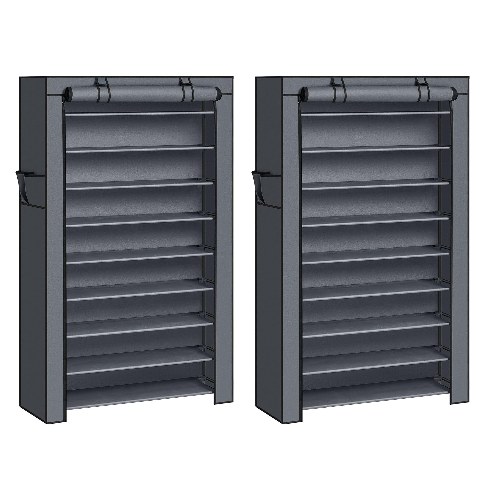 SONGMICS 10-Tier Shoe Racks with Dustproof Cover, Set of 2, 28 x 88 x 160 cm, Shoe Organiser Stands, Each Holds 40-50 Pairs, for Living Room, Hallway, Grey ZH2504070