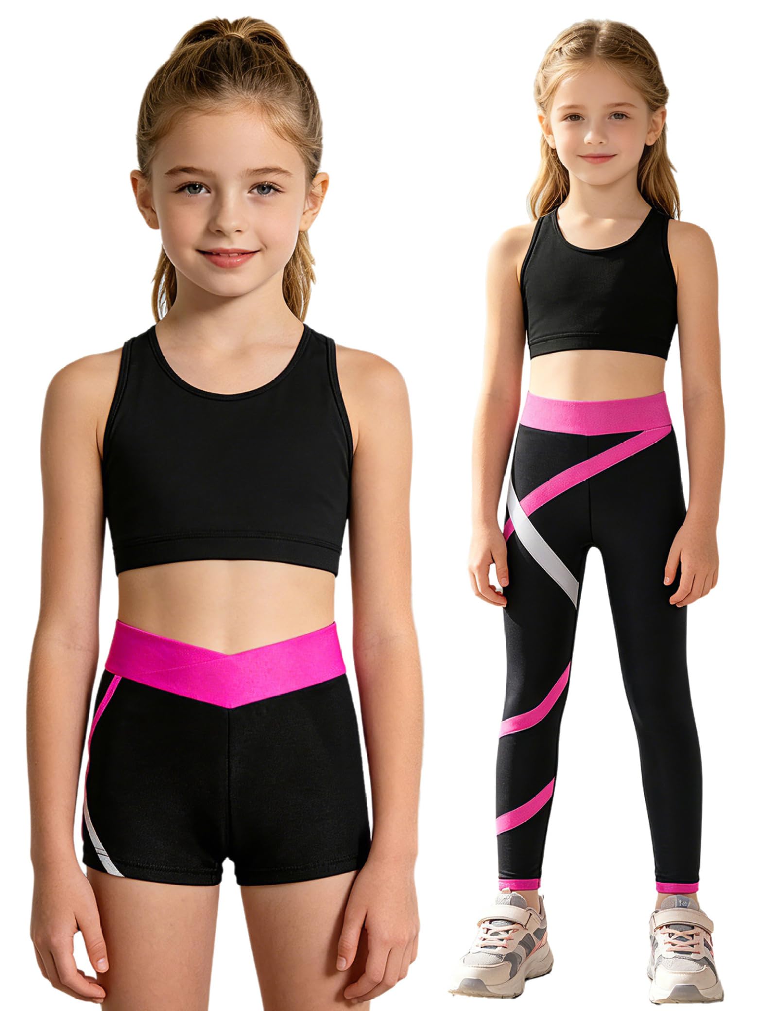 Chándal infantil para niña, sujetador deportivo y leggings con pantalones cortos, ropa deportiva elástica, conjunto de yoga, fitness, correr, danza