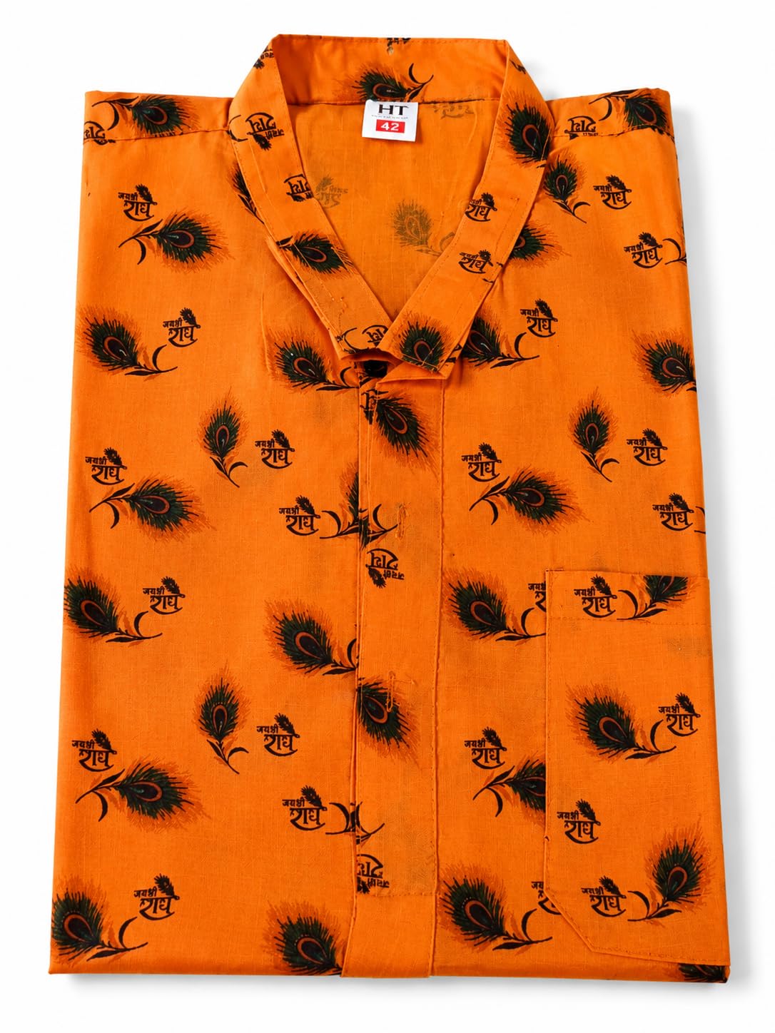 Bhagwakart Radhe Radhe Printed Short Kurta for Mens Orange (42 Size)-picture-13
