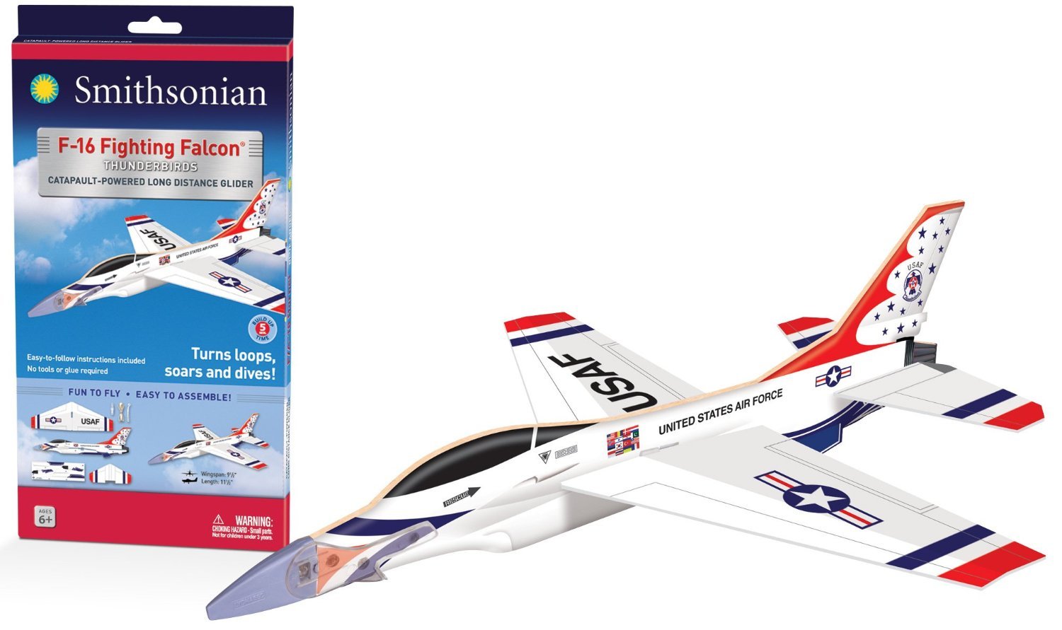 Smithsonian F-16 Thunderbirds Glider Kit - Paper Airplane - Small - Unisex - Ages 6+
