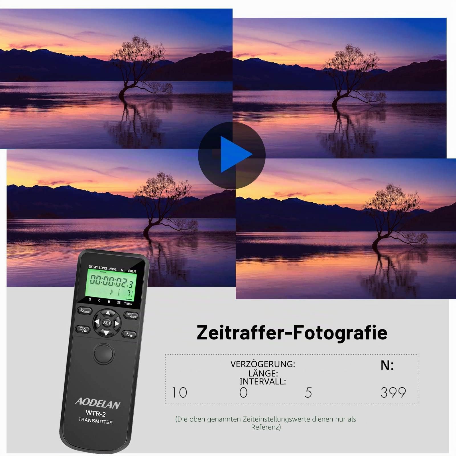 AODELAN Funk-Fernauslöser mit Intervalltimer für Nikon D5300, D850, D810 | drahtlos, Zeitraffer,Langzeitbelichtung,für D700/D500/D4/D4s/D3100/ D5000/D7200/D600/D610/D750/D3300; ersetzt MC-DC2, MC-36