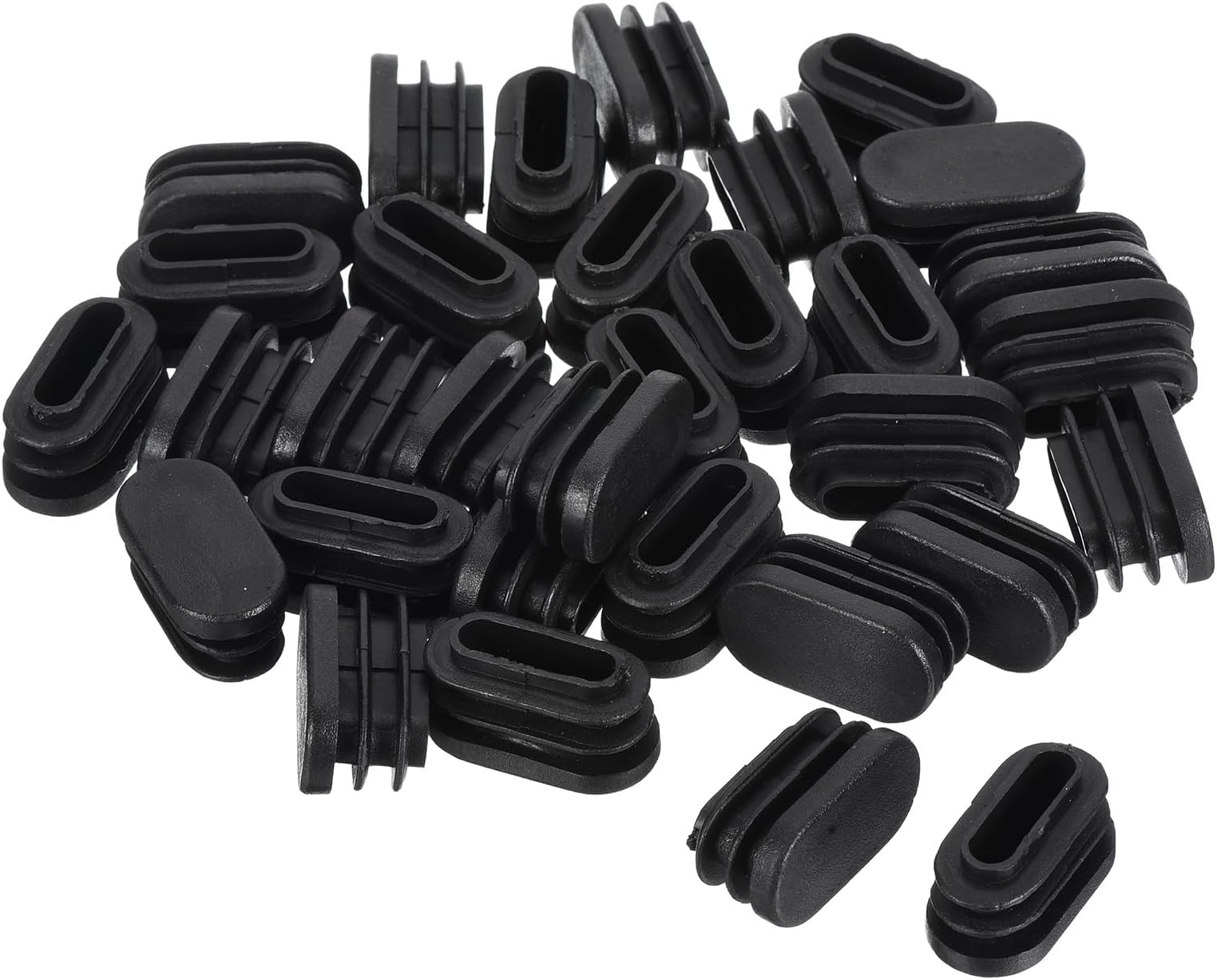 QUARKZMAN 15 mm x 30 mm Oval Shaped Plastic Plugs x 40 Pieces Plastic End Caps Insert for Metal Pipeline Sliding Insert Fence Pipe Pipe Post Chairs and Furniture [Black]