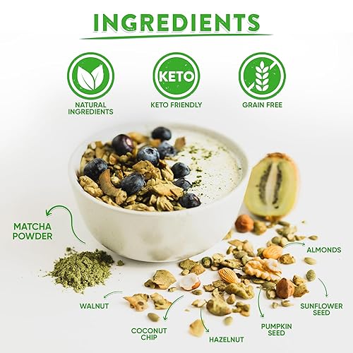 Miniatura 3 de Andes Secret Granola en polvo Matcha  Almendras, nueces y avellanas  Granola keto alta en proteínas sin azúcar, granos y gluten  11 oz (paquete de 3)