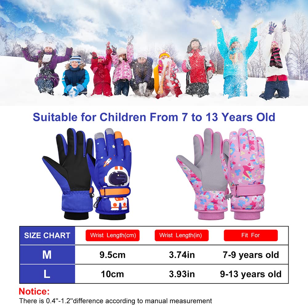 flintronic Guanti da Sci per Bambini, Guanti da Sci Invernali per Bambini, Guanto Termico Antivento, Guanti Neve Antivento Impermeabile per Ragazze e Ragazzi