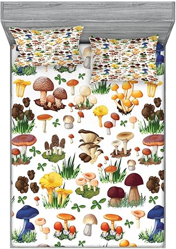 Miniatura 186 de Ambesonne - Juego de sábanas bajeras y fundas de almohada, diseño clásico botánico, plantas de jardín vintage, juego de 3 piezas con estampado