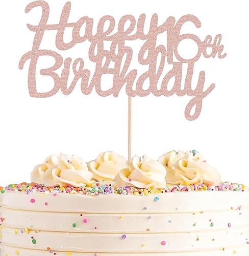 Decoración para pastel de cumpleaños número 16, suministros de decoración de fiesta de aniversario de 16 cumpleaños con purpurina de oro rosa para