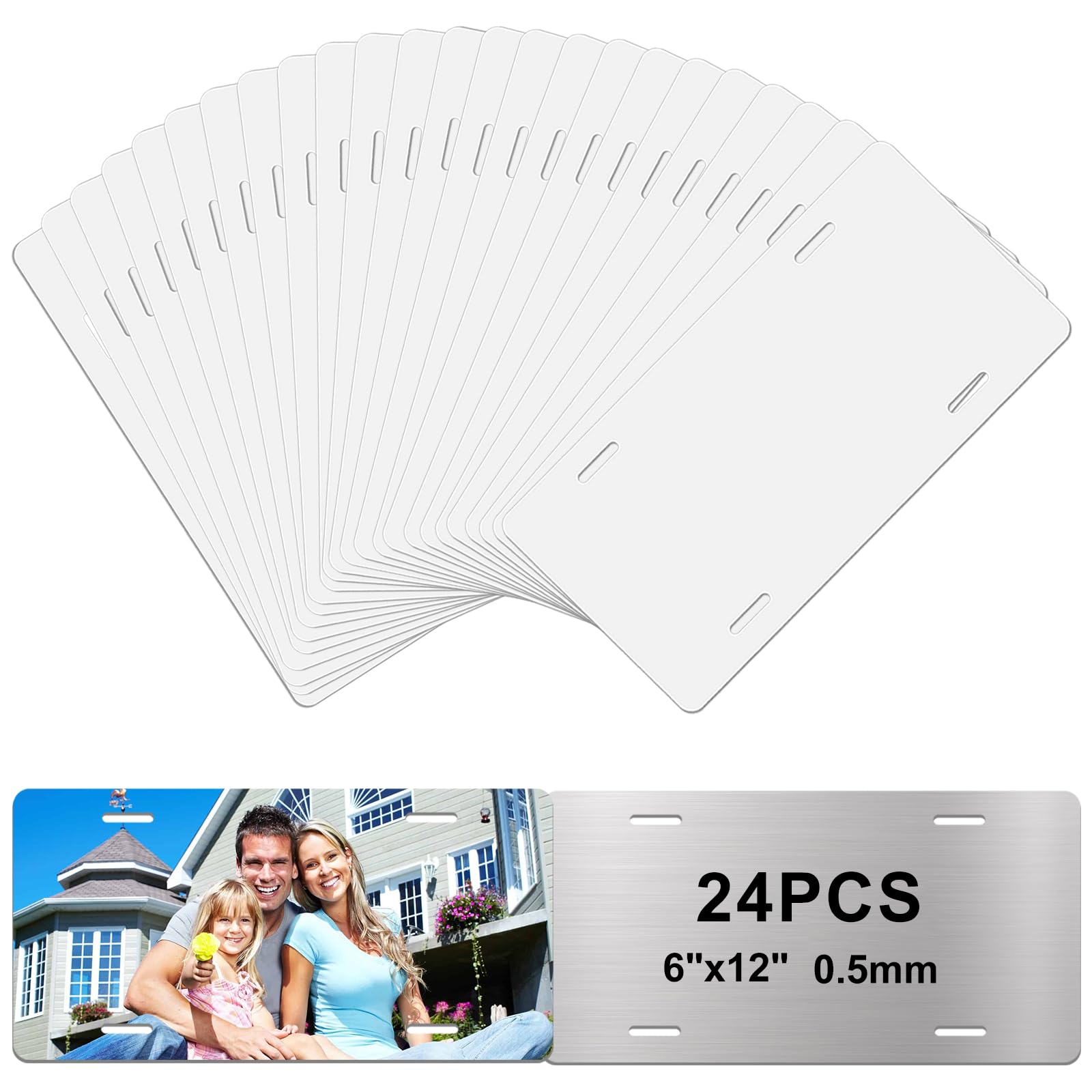 24Pack Sublimation License Plate Blanks, Sublimation Plates Heat Thermal Transfer Sheet DIY Picture, Metal Aluminum Automotive Front License Plate Tag for Personalized Design - White