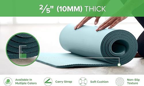 Vista 49 de Gaiam Essentials 2/5" Thick (10mm) Yoga & Pilates, Fitness & Exercise Mat with Easy-Cinch Carrier Strap Cushion Support For Fitness and Gym Workouts