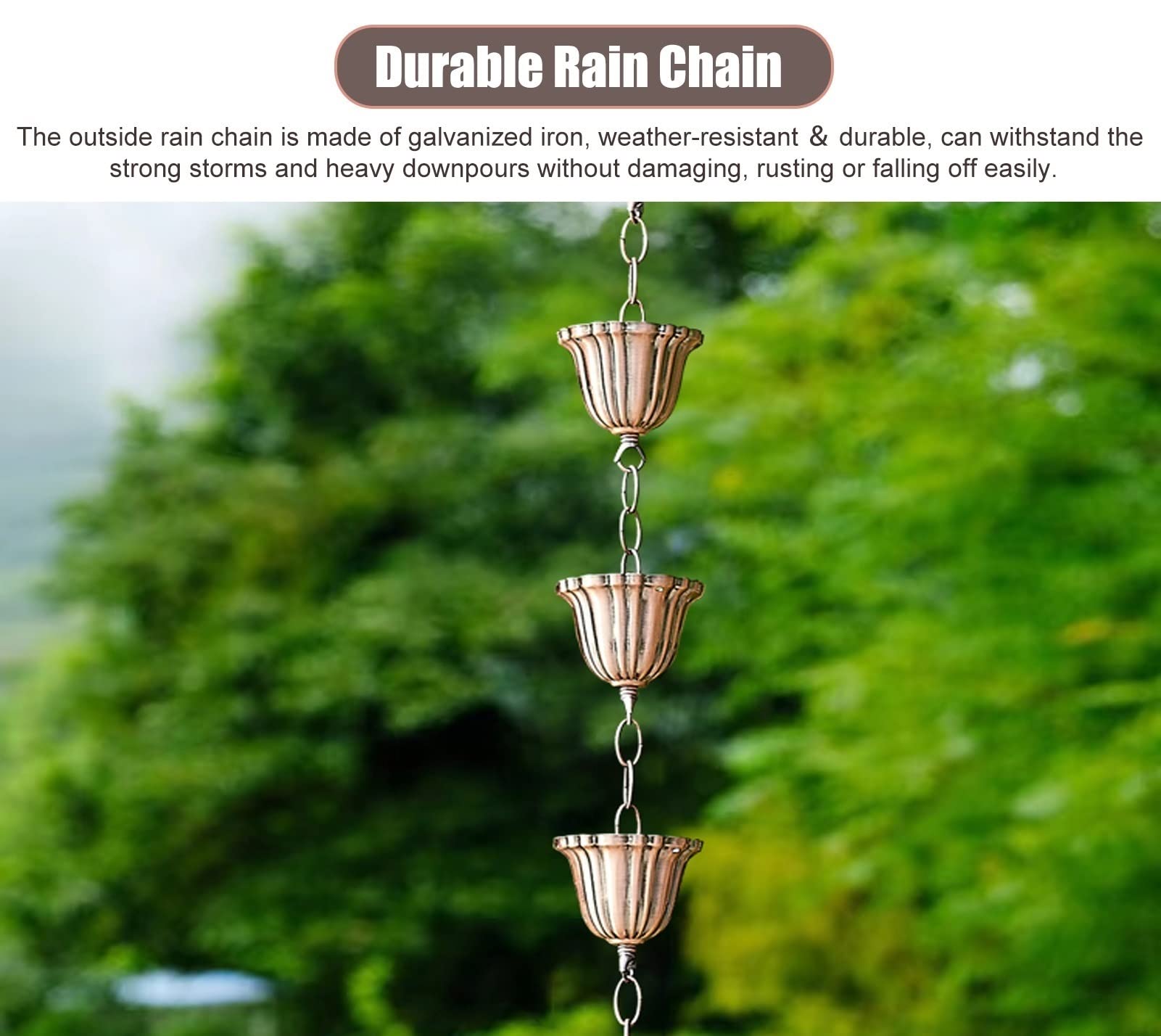 Chaîne De Pluie Extérieure Rose Métal – Gouttière Japonaise Décorative 88 Cm – Récupération Eau Jardin Toit Maison