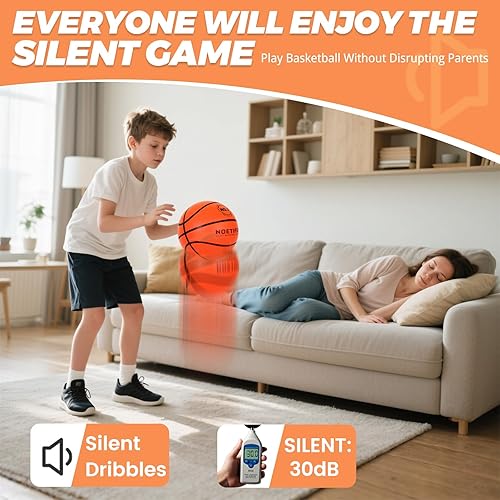 Miniatura 5 de Baloncesto silencioso con peso mejorado de 20.46 oz, pelota de entrenamiento silenciosa de alta densidad para interiores con caja de regalo,