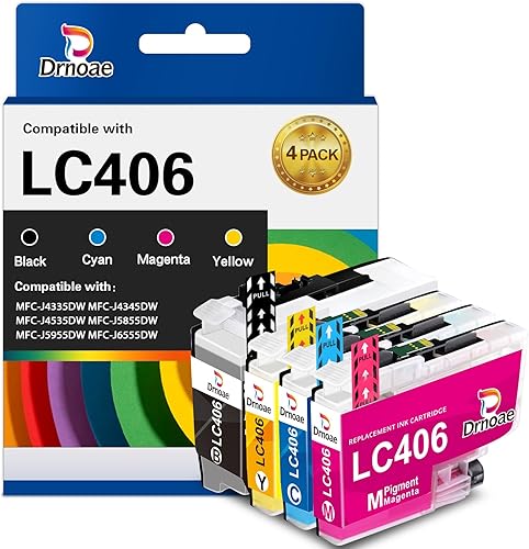 Miniatura 1 de Drnoae LC406 - Cartuchos de tinta compatibles con Brother LC406XL para impresora Brother, funciona con impresora Brother MFC-J4335DW MFC-J4335DW XL