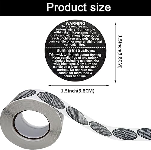 Vista 2 de 1500 Pcs Candle Warning Labels,1.5inch Candle Jar Container Stickers, Candle Safety Stickers for Candle Making DIY Candle Jars Negro,Blanco