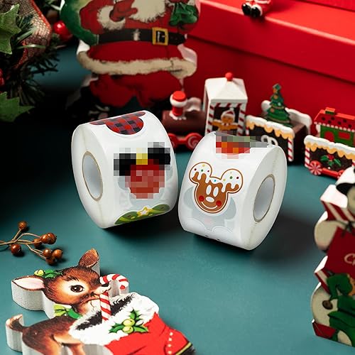 Miniatura 4 de C1krint 1000 rollos de calcomanías de ratón de dibujos animados con temática navideña (2 rollos), 16 diseños de invierno y Navidad, lindas