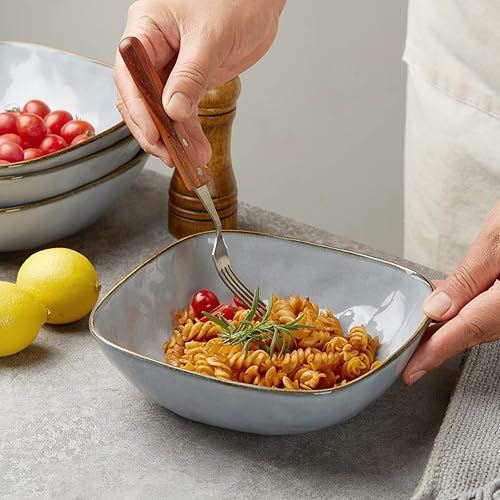 Miniatura 6 de famiware Juego de 4 cuencos grandes para pasta, cuencos cuadrados con diseño de océano, cuencos grandes para pasta, aptos para microondas y