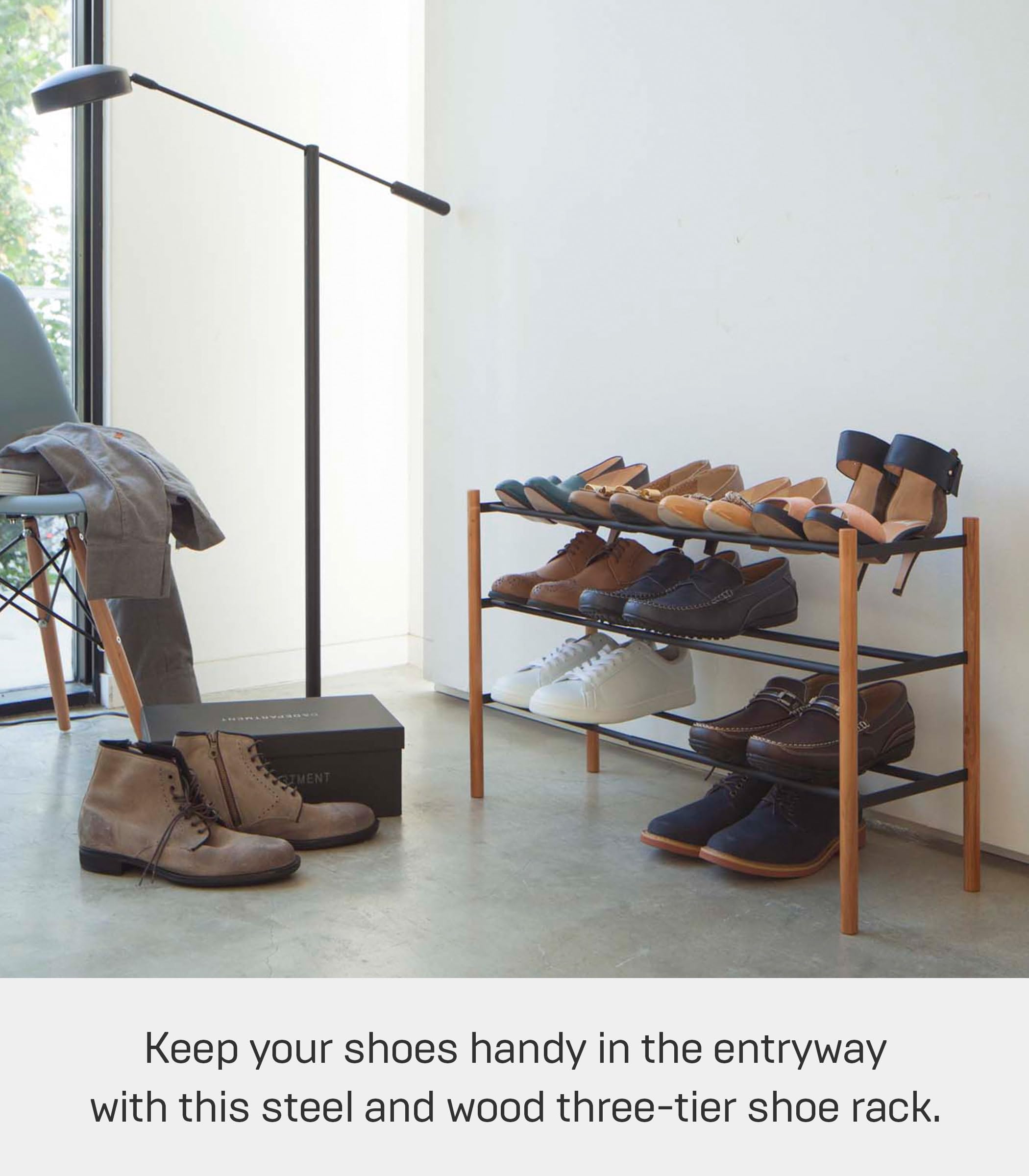 Amazon.com: YAMAZAKI home Plain Expandable 3-Tierd Shoe Rack Black