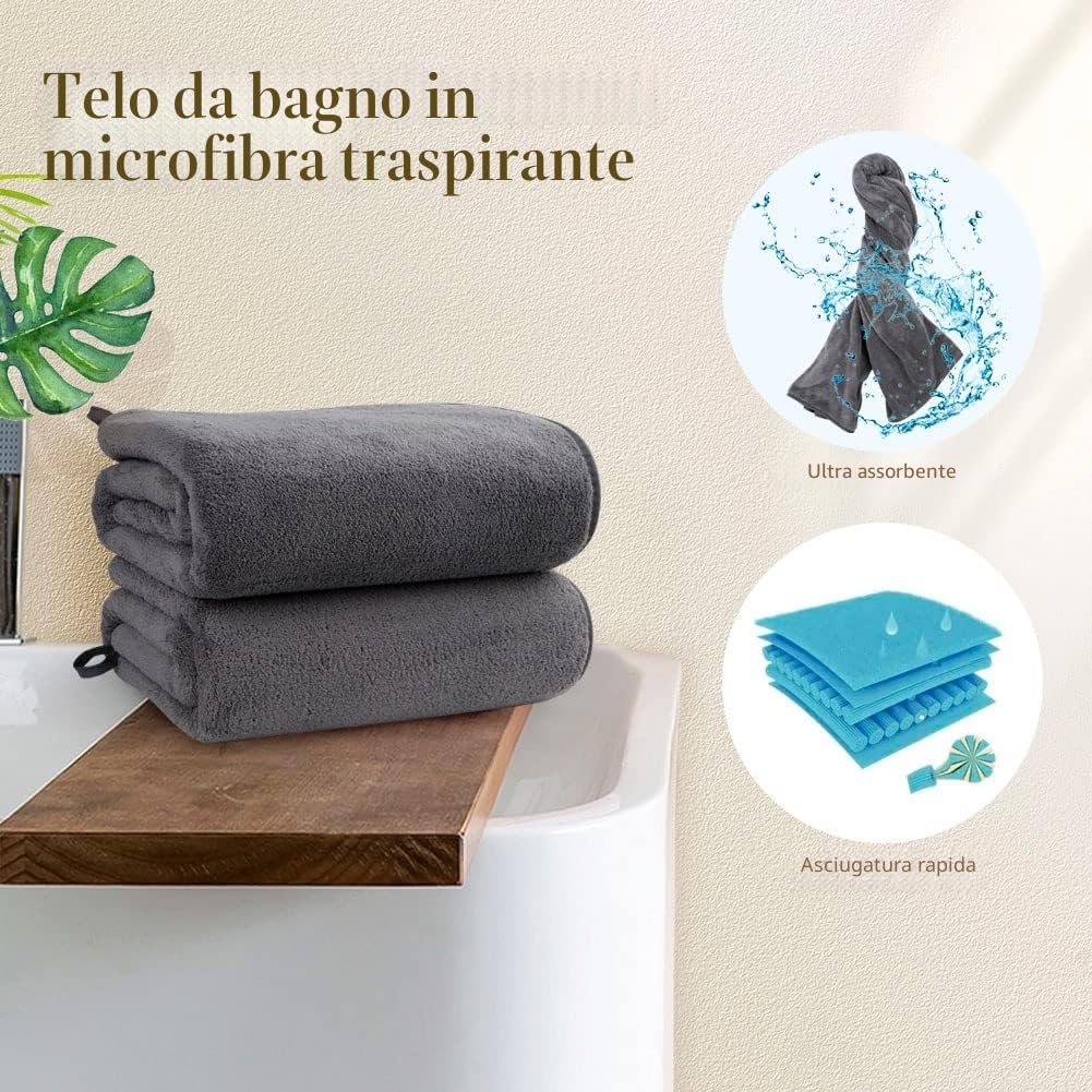 Orighty Set Asciugamani da Bagno (68 x 137 cm) Morbidi in Microfibra, Altamente Assorbenti per Sport, Yoga, SPA, Fitness - Grigio