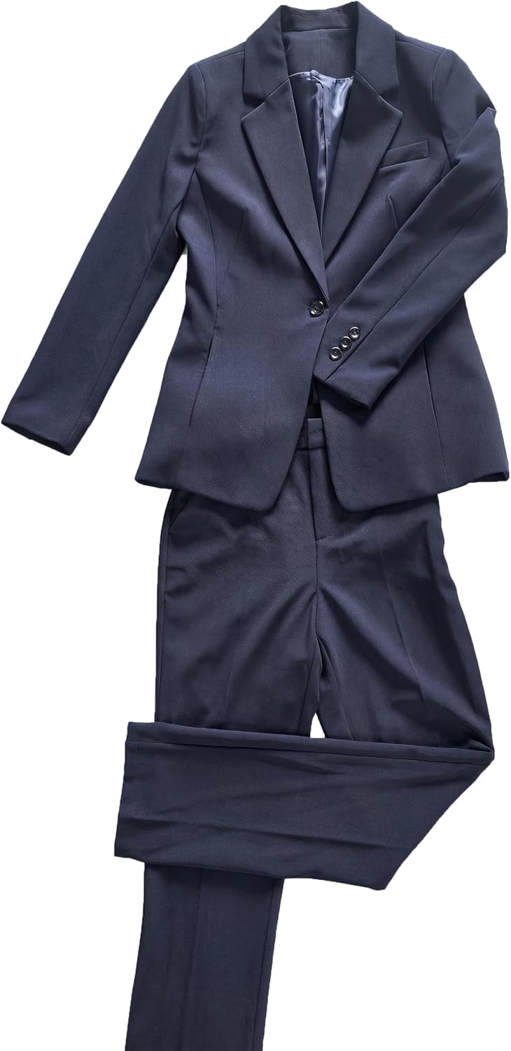 Ahlaray Women's 2-Piece Suit Set - Slim Fit Blazer and High-Waisted Pants Formal Workwear for Office, Business Meetings & Interviews Navy Blue