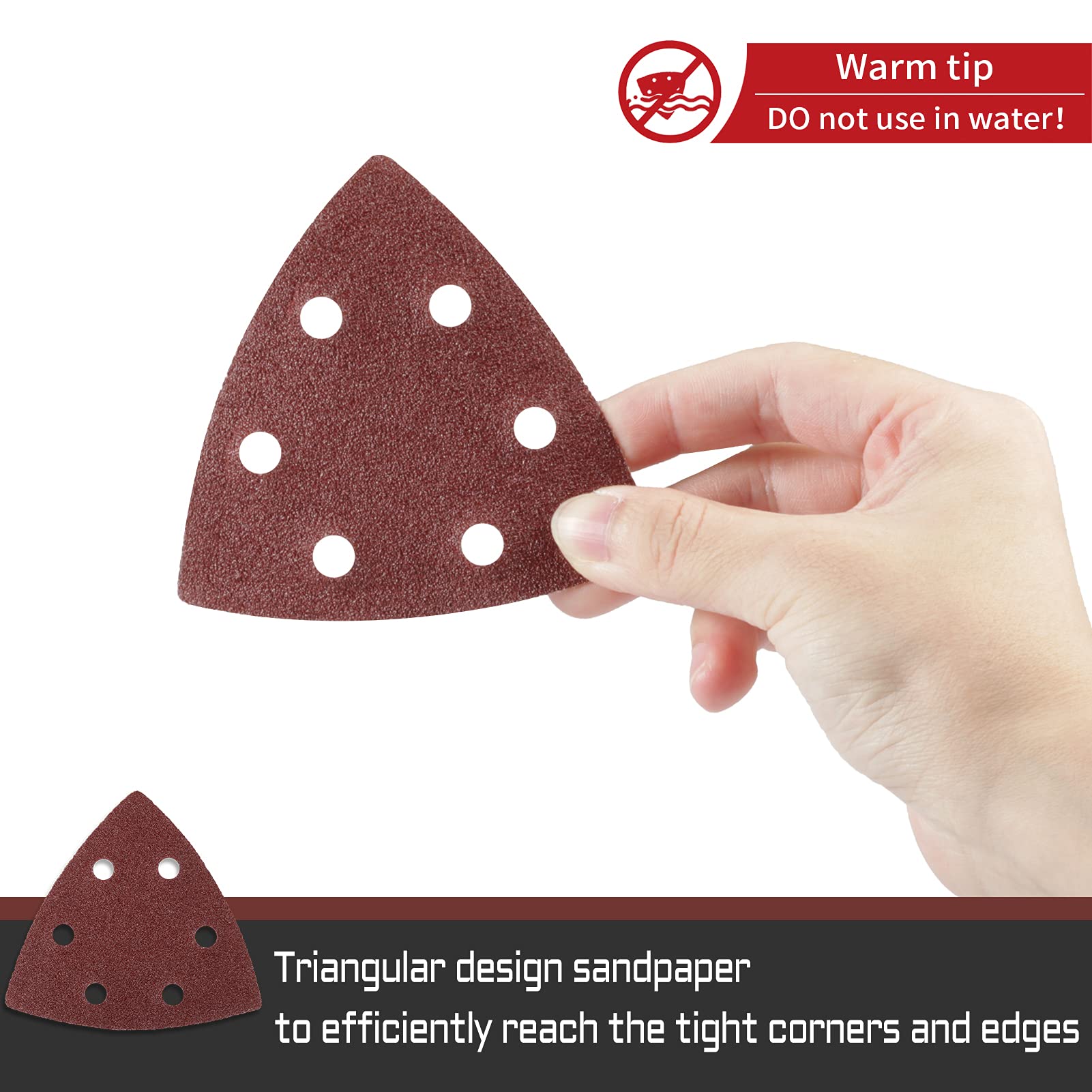 50-Pack Triangle Sanding Pads – 100 Grit, 3.5 Inch Hook & Loop, 6-Hole – For Oscillating Multitools, Wood, Metal, Stone Polishing