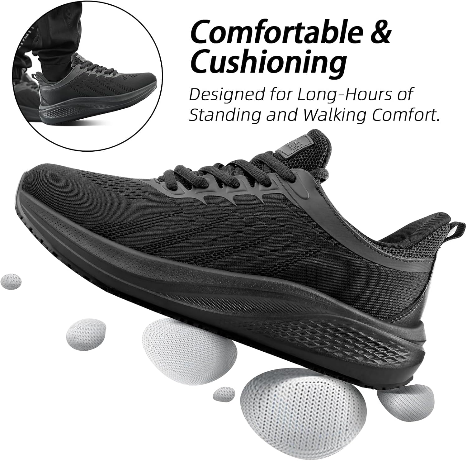 Slip Resistant Work Shoes for Men, Black Zapatos de Trabajo para Hombres, Non Slip Comfortable Lightweight Food Service Chef Sneakers in Kitchen Restaurant, Medium or Wide, US 6.5-14 - Image 7