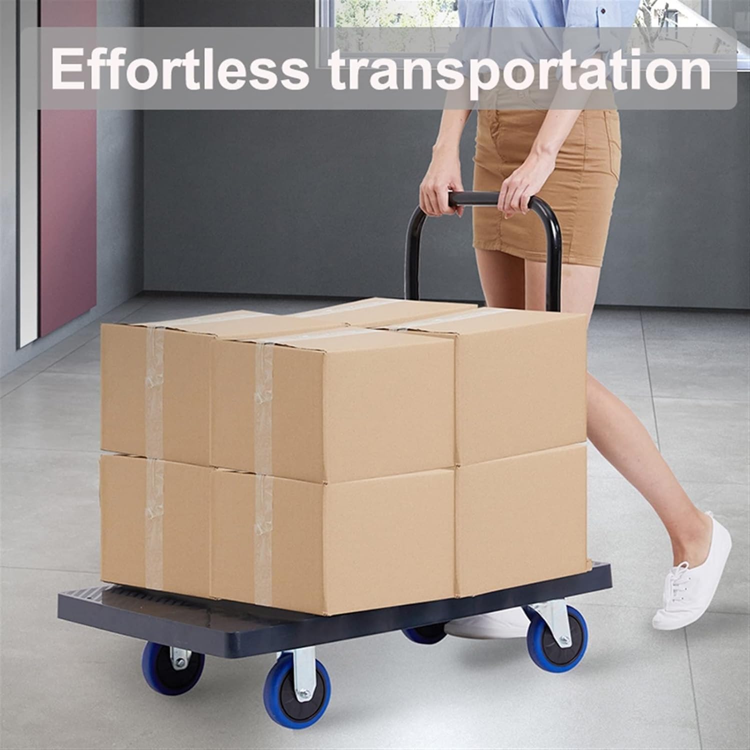 Carrello Mobile Portatile con Piattaforma Piana, Carrello portabagagli Portatile, Carrello Traino Merci con Ruote girevoli, Carrello Pieghevole per Una Facile conservazi