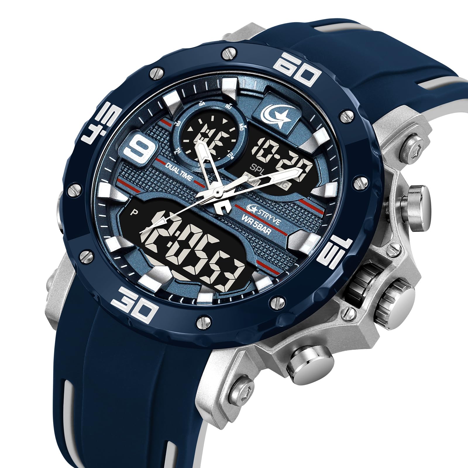 CARLIEN Reloj de pulsera para hombre, multifunción, deportivo, militar, analógico, digital, con retroiluminación LED, esfera grande, correa de silicona, cronómetro, fecha automática, 50 m, resistente