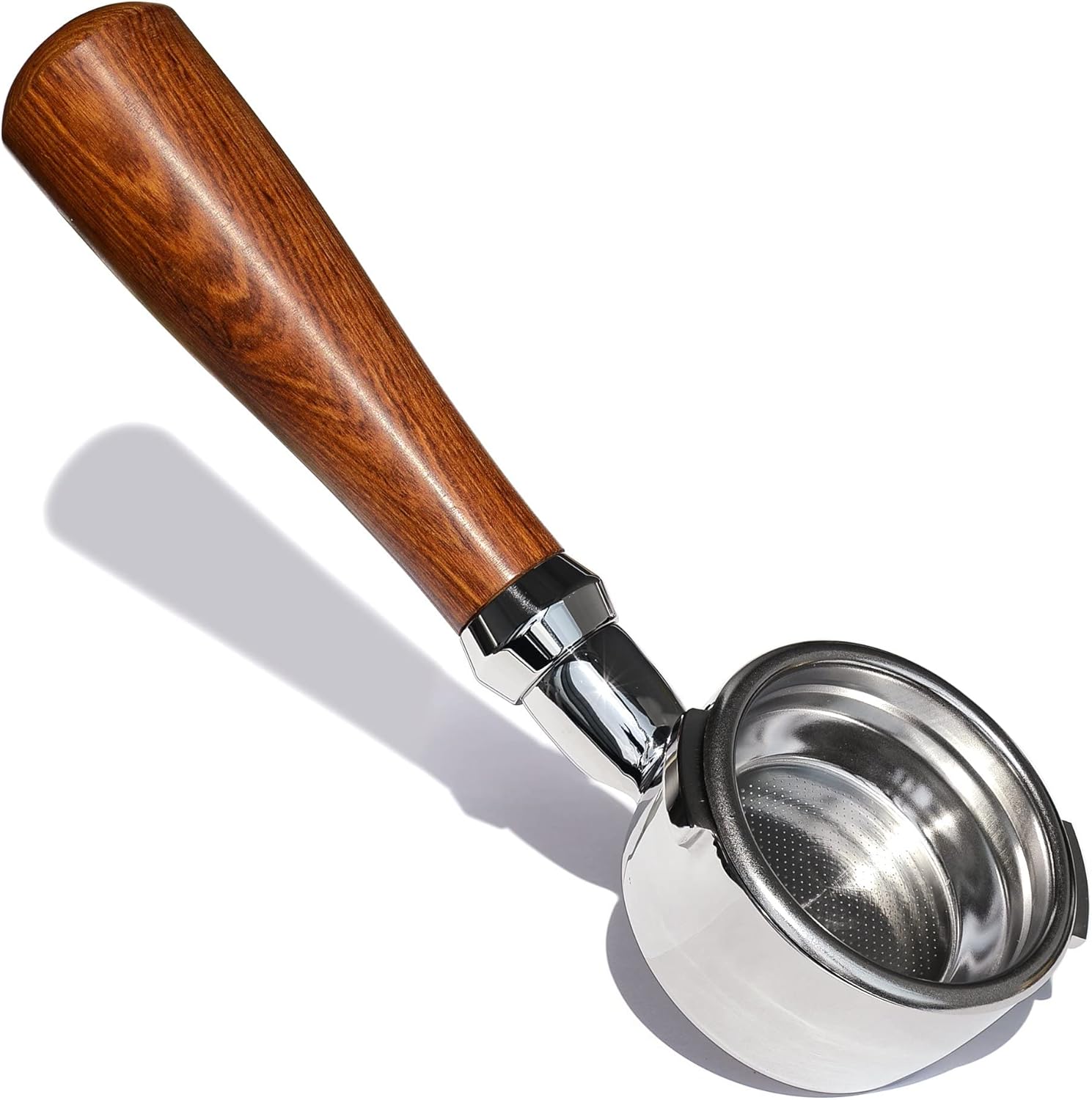 58mm Bottomless Portafilter, Bulipu Naked Portafilter Compatible with Gaggia Classic Evolution Espresso Deluxe more, Hefty Natural Wood Handle Anti-detach with 1 Filter Basket