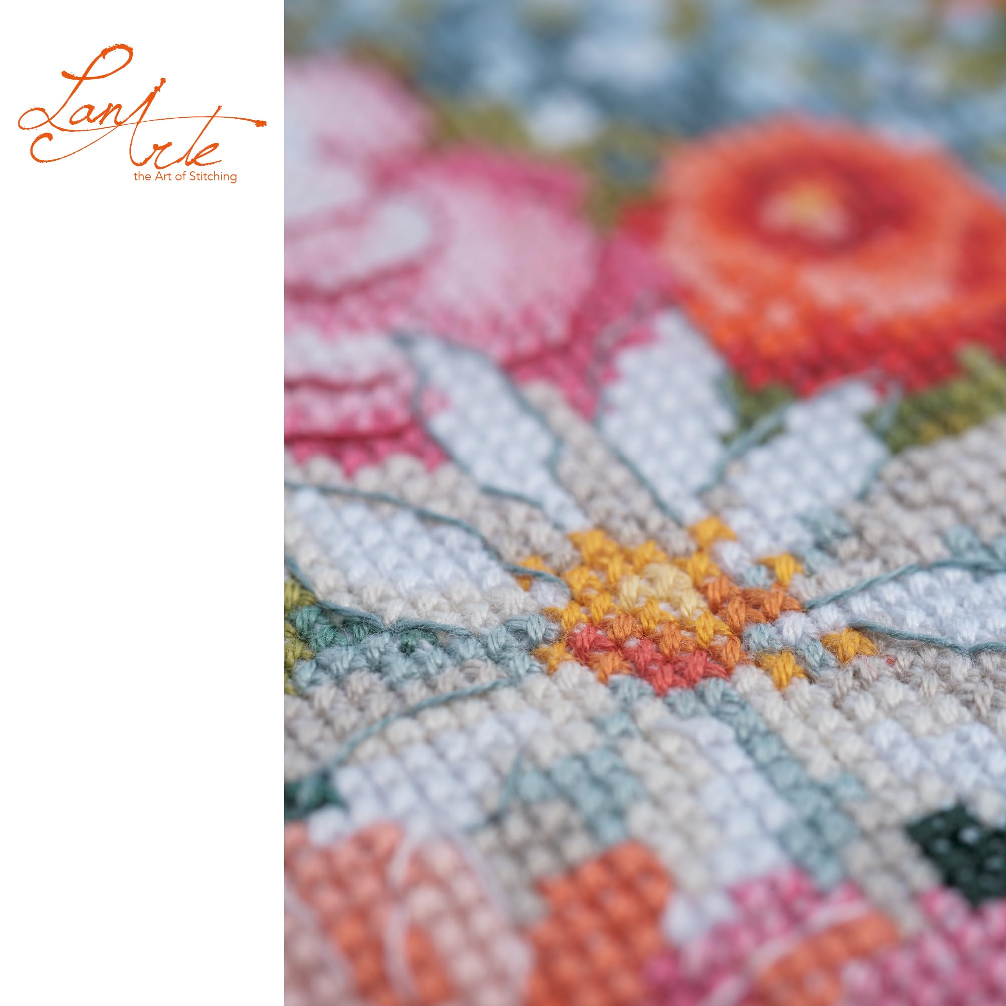 Lanarte Kreuzstich Stickpackungen Gezählter Kreuzstichbilder Set BUNTER WEG Wanddekoration Handarbeit Set für Erwachsene ca. 38 x 21 cm DIY Deko Bastelset Handwerker Kreative Geschenkset