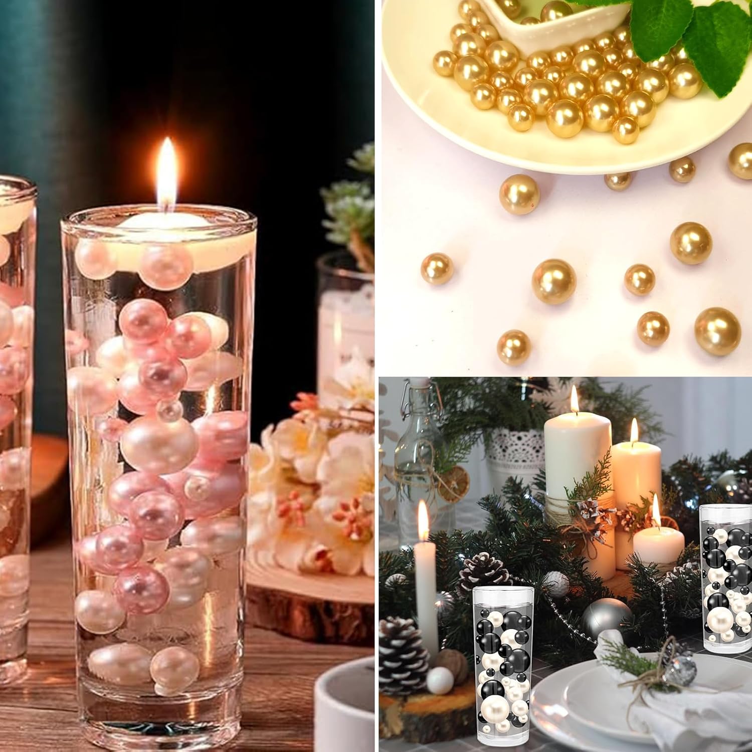 120 Pieces Floating NO Hole Pearls for Vases Centerpieces,Pearl Beads White Floating Beads for Vases Floating Candles Home Weddings Party Table Centerpieces Table Decor 20mm/14mm/10mm - Image 4