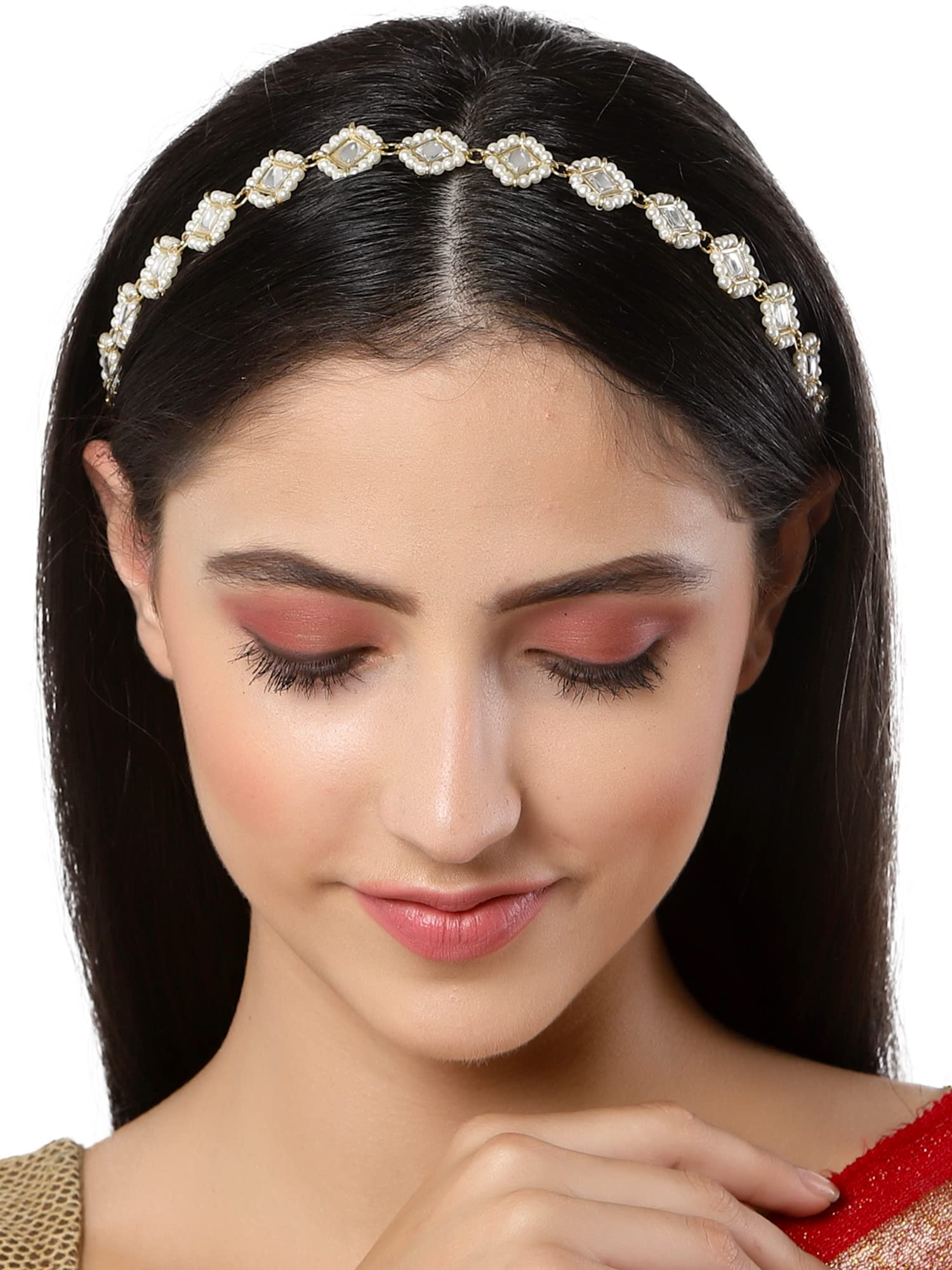 Karatcart Gold Plated Pearl Beaded Kundan Hairband for Women (B0B4G4ZZFF) Amazon Price History, Amazon Price Tracker