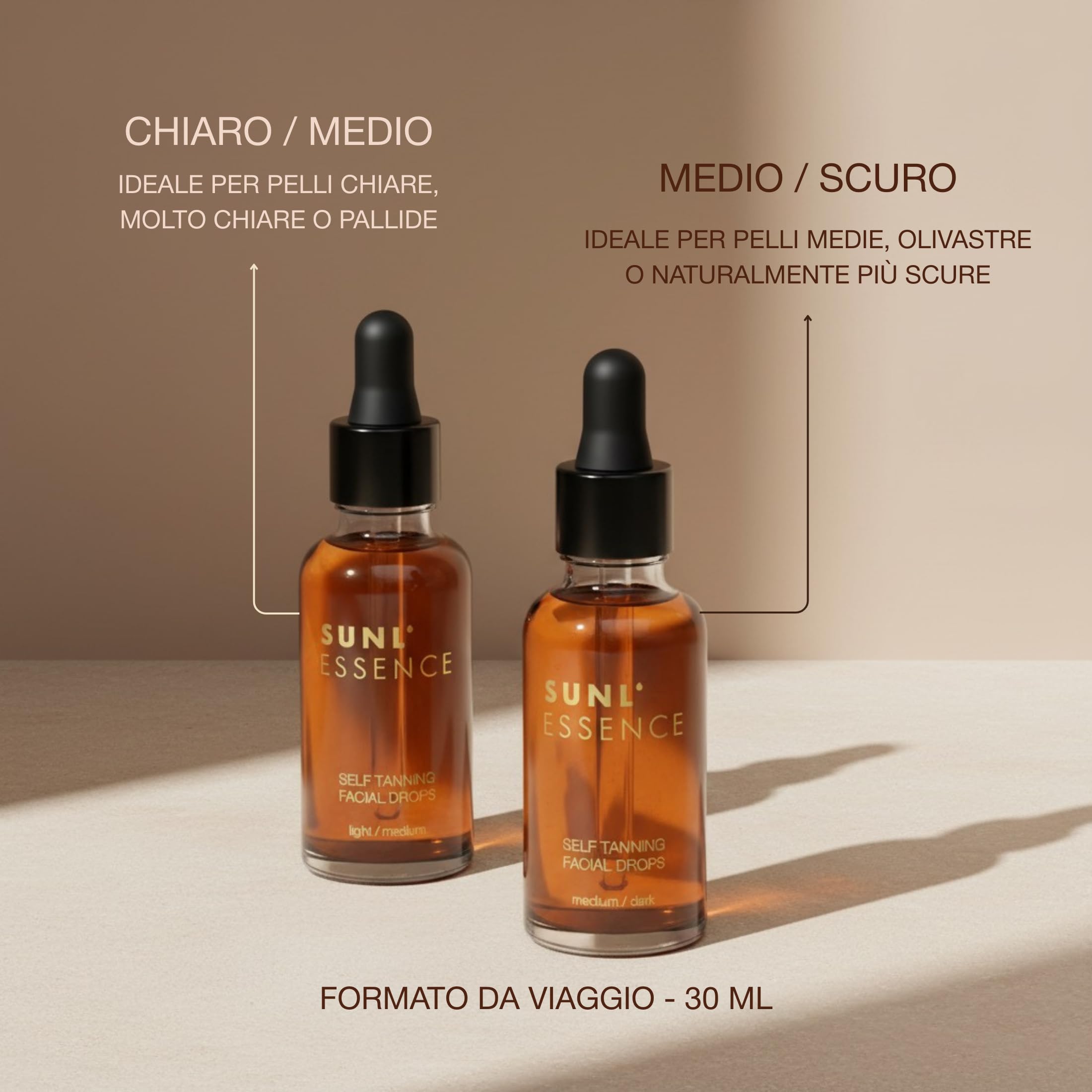 Onyx Sunl’Essence Gocce Autoabbronzanti Viso - Concentrato Autoabbronzante da Miscelare con Crema - Effetto Naturale Modulabile Chiaro/Medio con Aloe e Acido Ialuronico | 30 ml